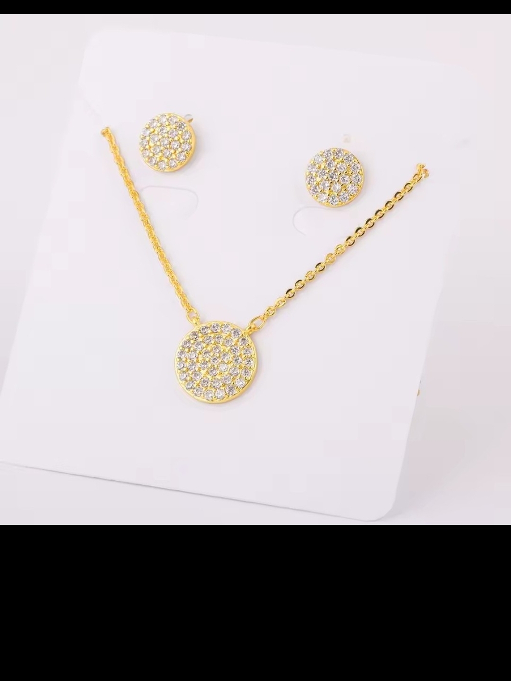 Gold Plated Crystal Pavé Circle Necklace and Earring Set